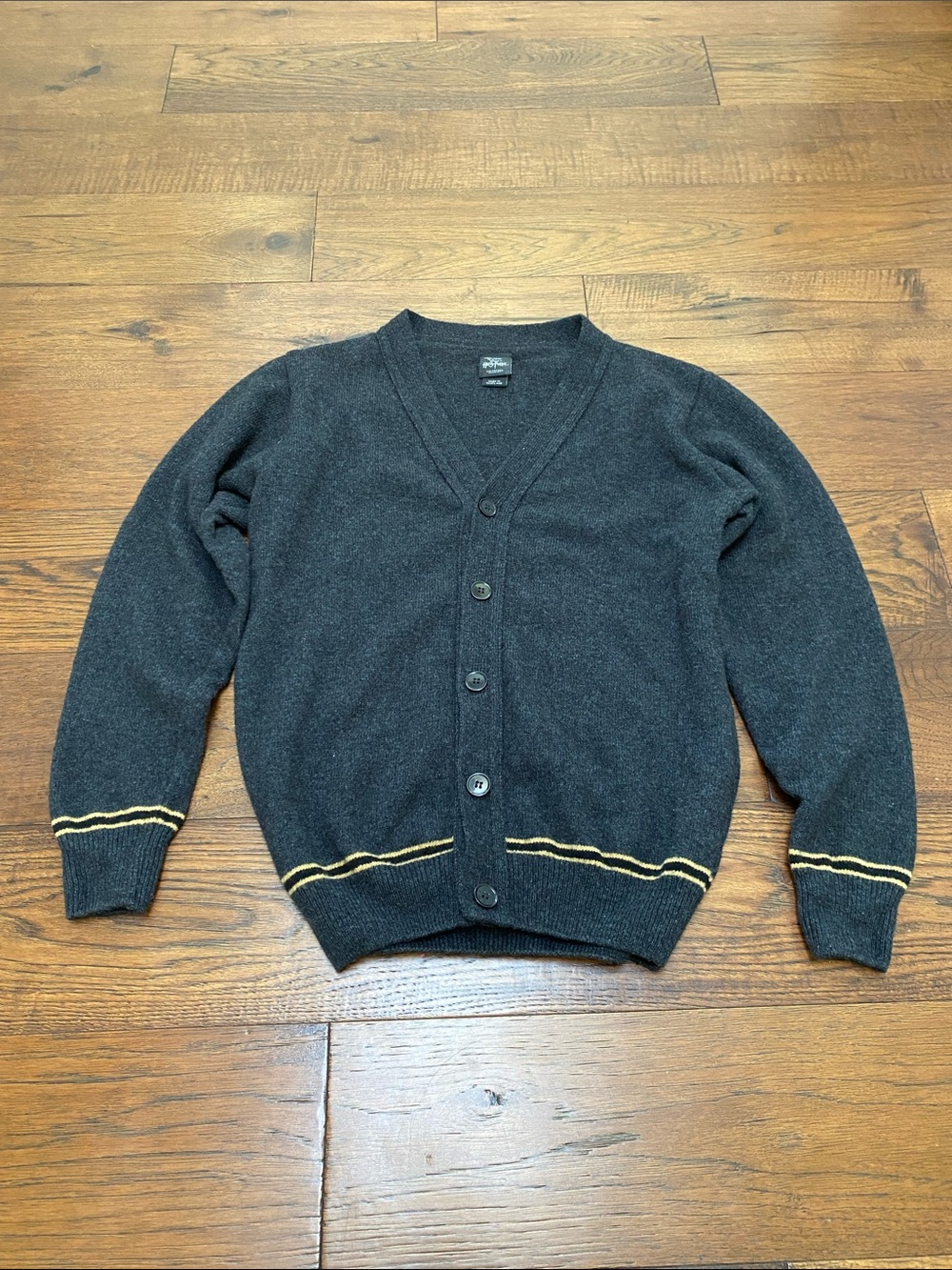 Harry Potter Hufflepuff Knitted School Cardigan, gray w/ gold+black trim, size M